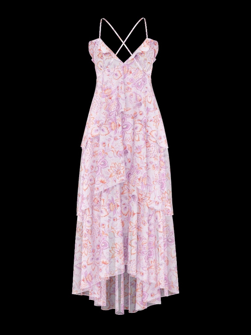 Victoria’s Secret Floral Maxi Dress M Pink Tiered Chiffon Boho Strappy - Picture 10 of 11